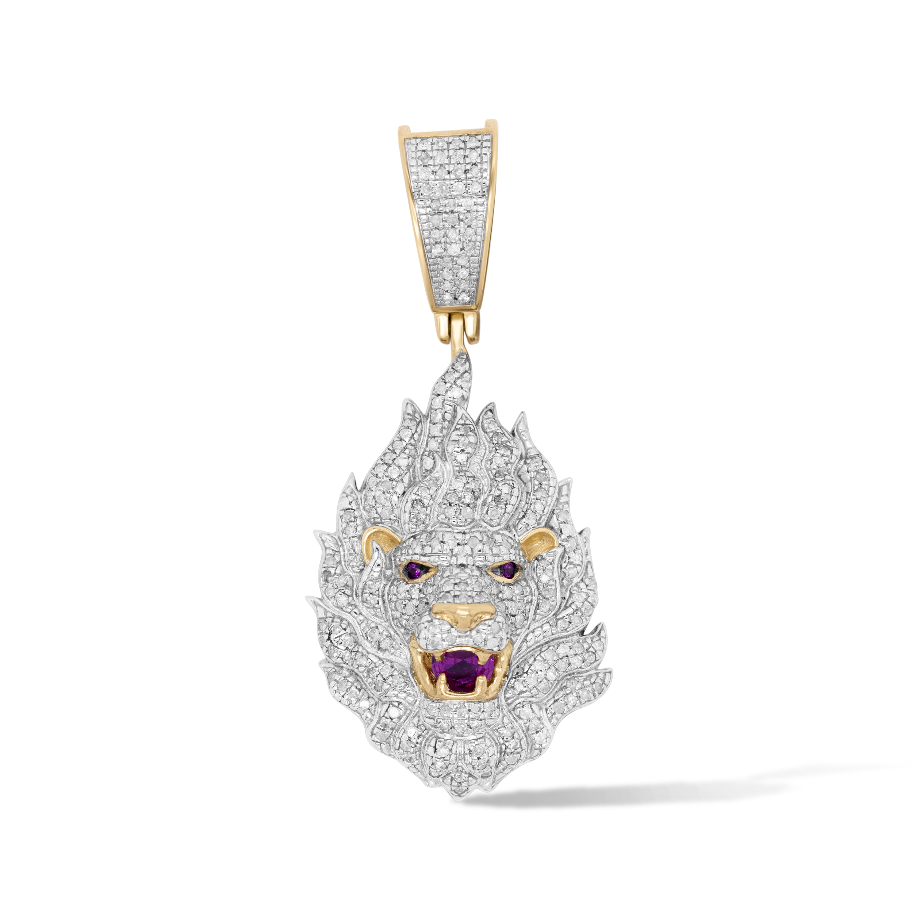 Diamond Lion Head pendant 0.49 ct. 10K Yellow Gold